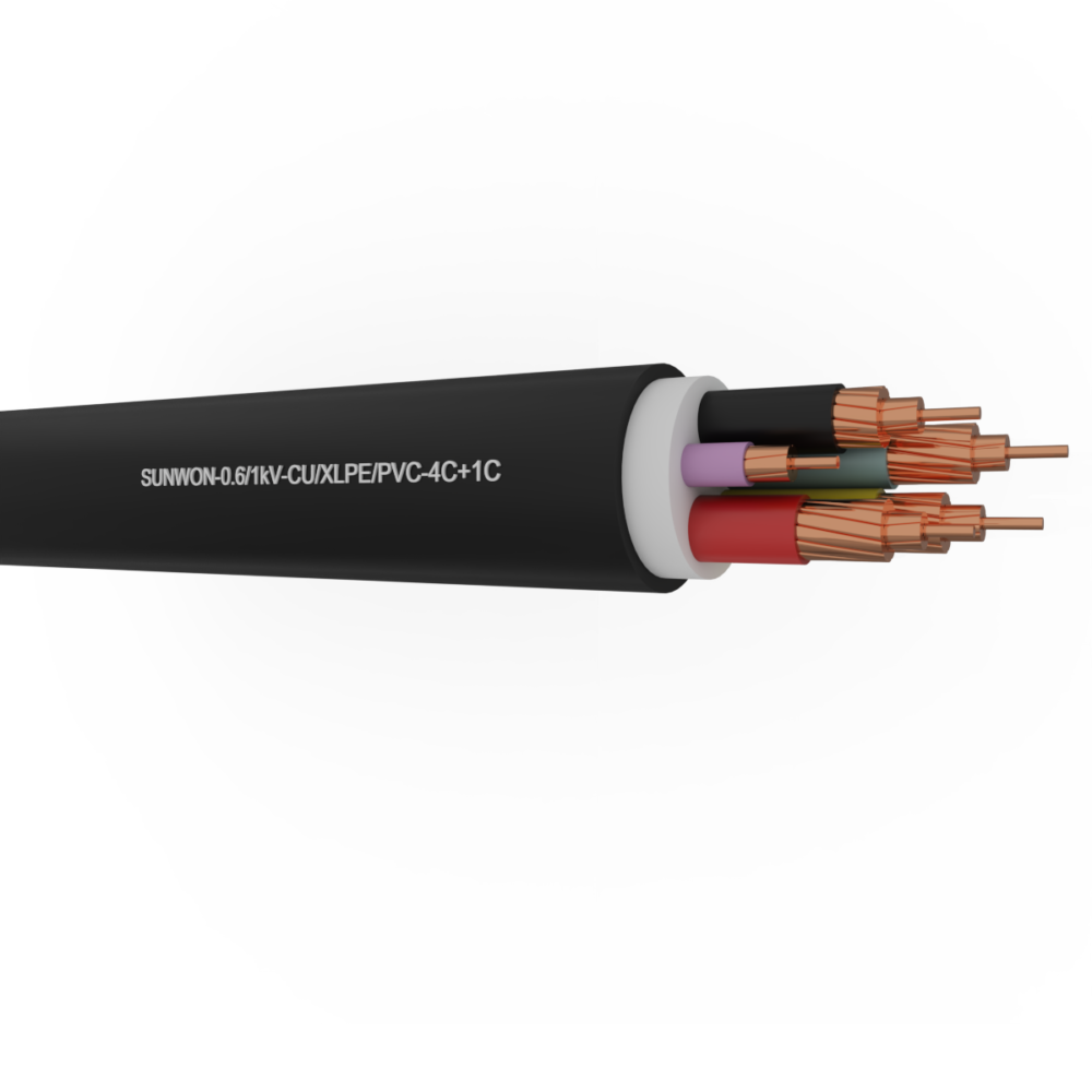 Kết cấu Cáp đồng 5 lõi tùy chọn SUNWON-0.6/1kV-CU/XLPE/PVC-4C+1C 2